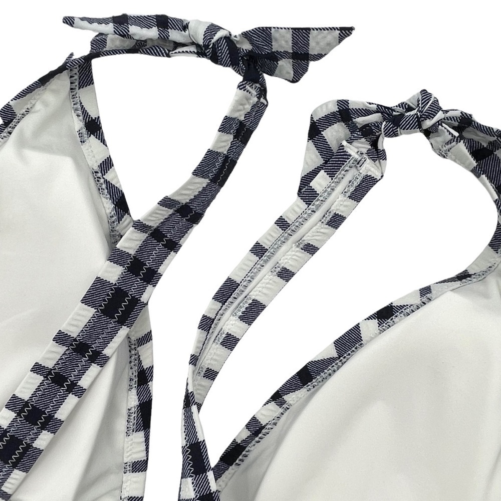 NEW J. Crew Tie-shoulder One-piece Swimsuit Navy White Marine Plaid Seersucker 6 - Picture 8 of 14